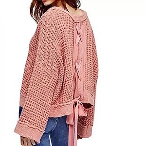 • Free People Maybe Baby Lace-up Corset Back Sweater in Rose •
